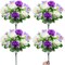 44-Head Artificial Dahlia & Daisy Flowers – 4 Bunches, 17-Inch Faux Mum Bouquet, UV-Resistant Outdoor & Indoor Decor for Home, Cemetery, Garden, Spring/Summer (Purple)
